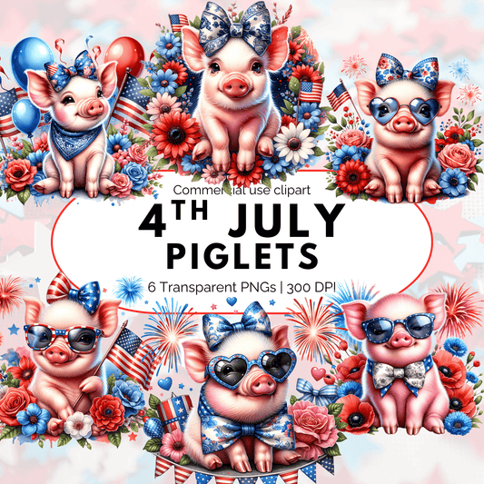 4th of July Coquette Baby Pig Clipart