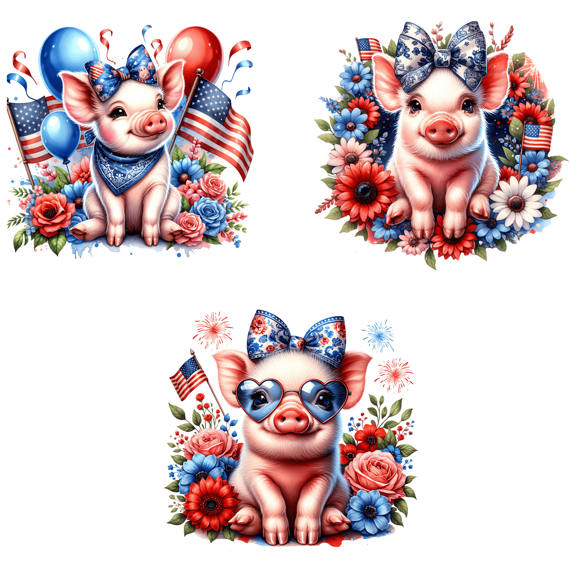 a set of three pictures of a pig