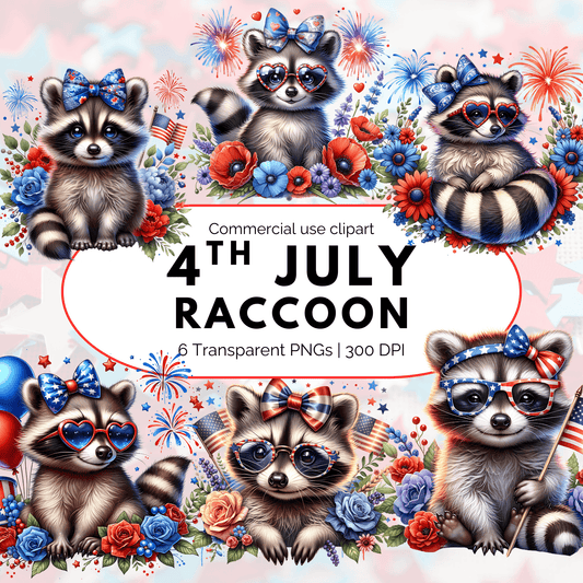 4th of July Coquette Raccoon Clipart