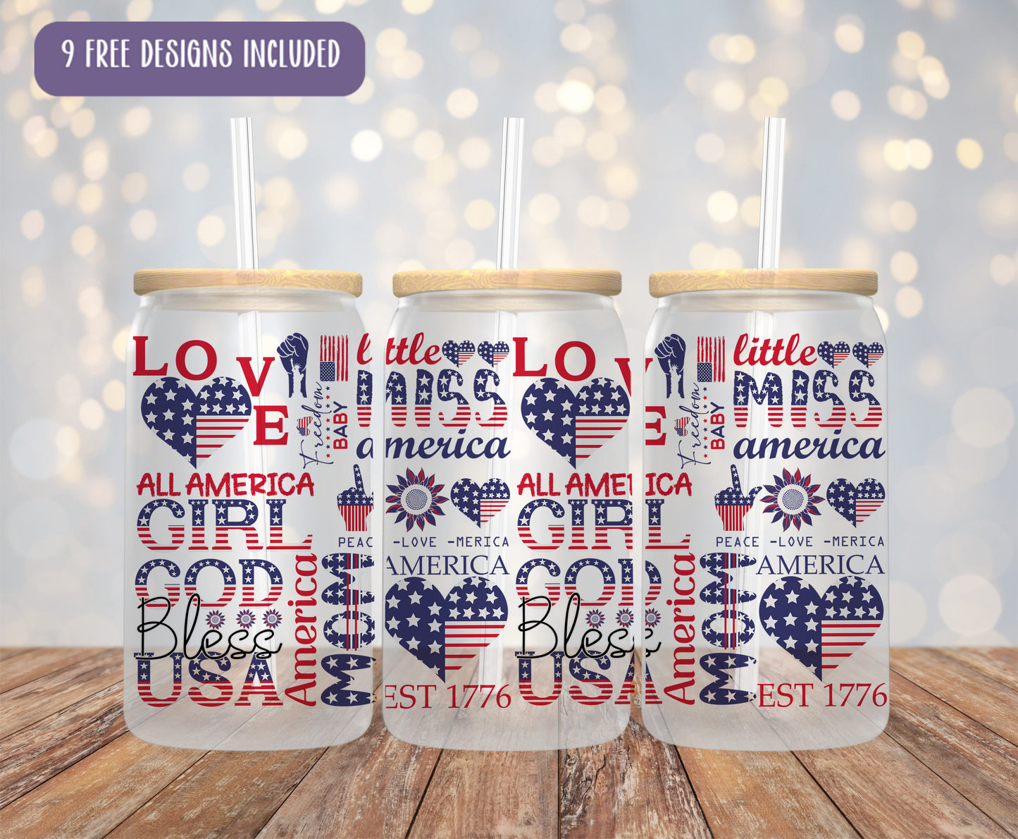 two personalized tumblers with patriotic designs on them