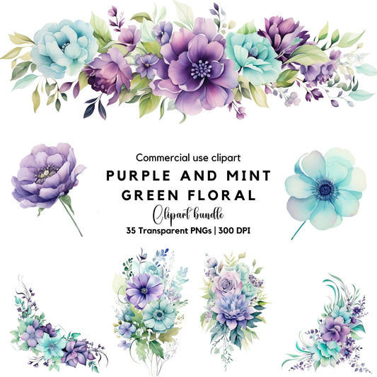 Purple and Mint Green Floral Clipart
