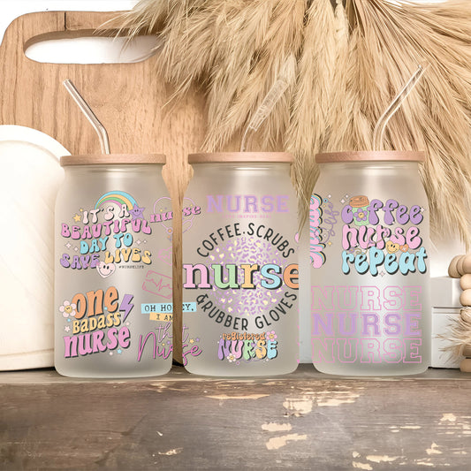 three coffee cans with the words nurse on them