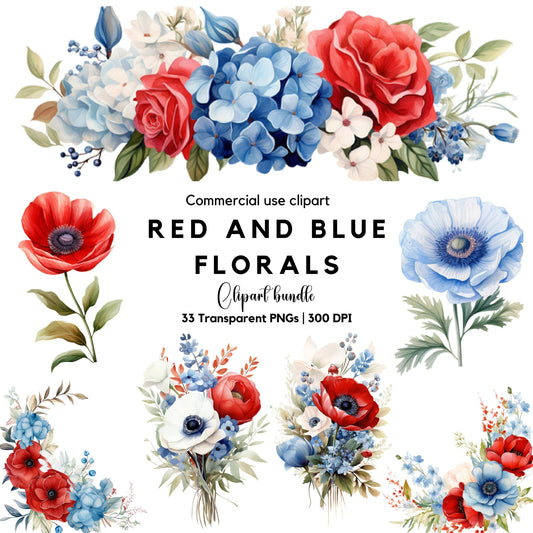 Clipart floral de acuarela del 4 de julio