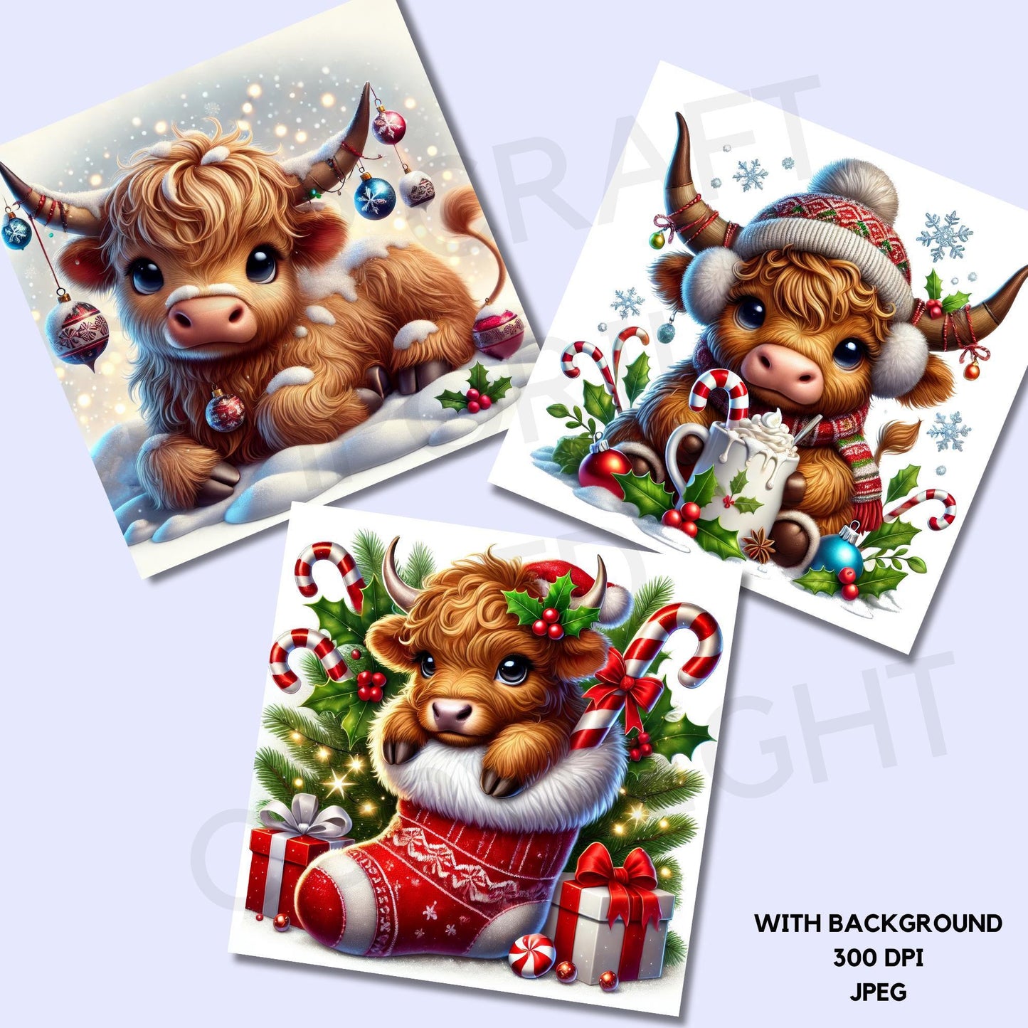 15 Christmas Highland Cow Clipart