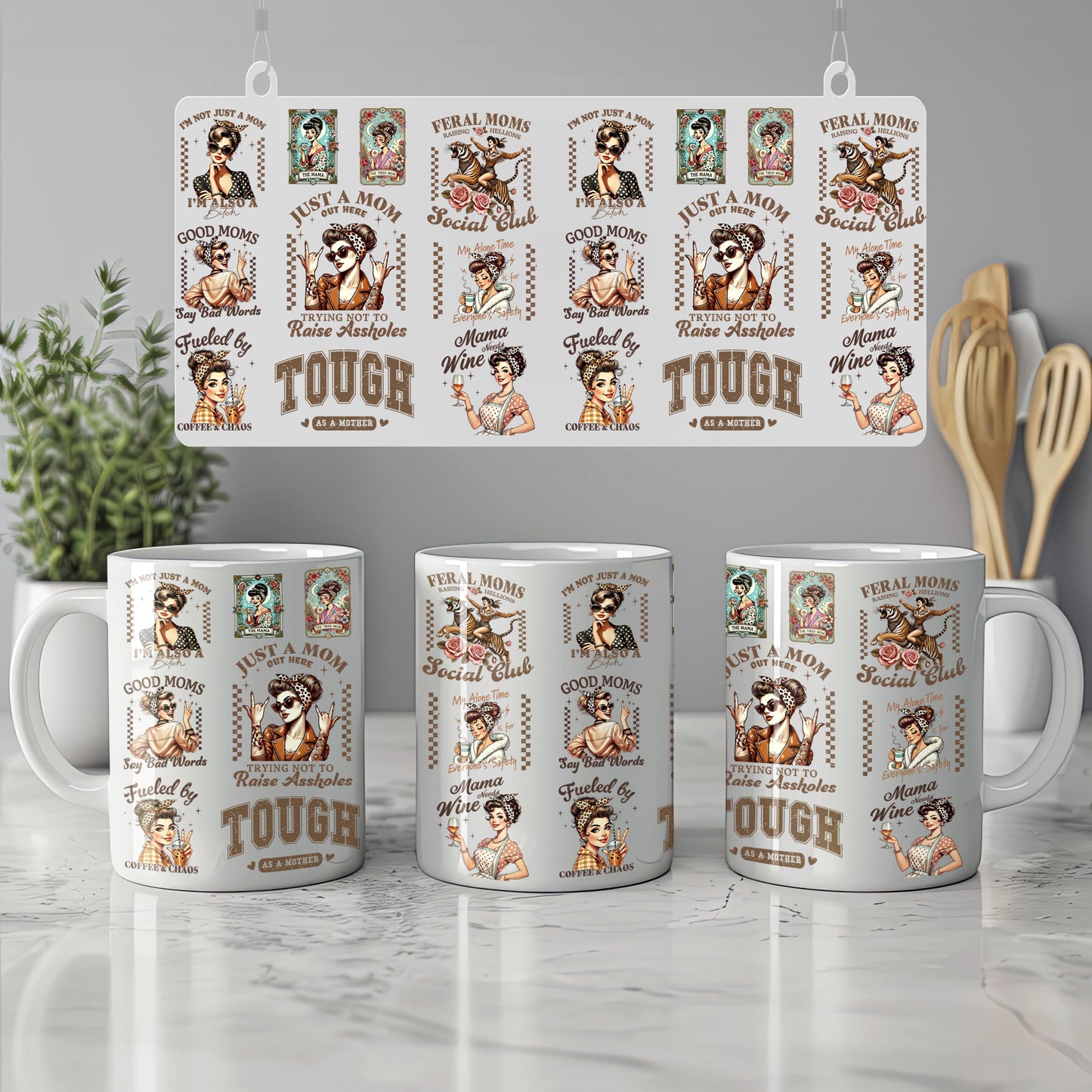 a group of coffee mugs sitting on top of a counter