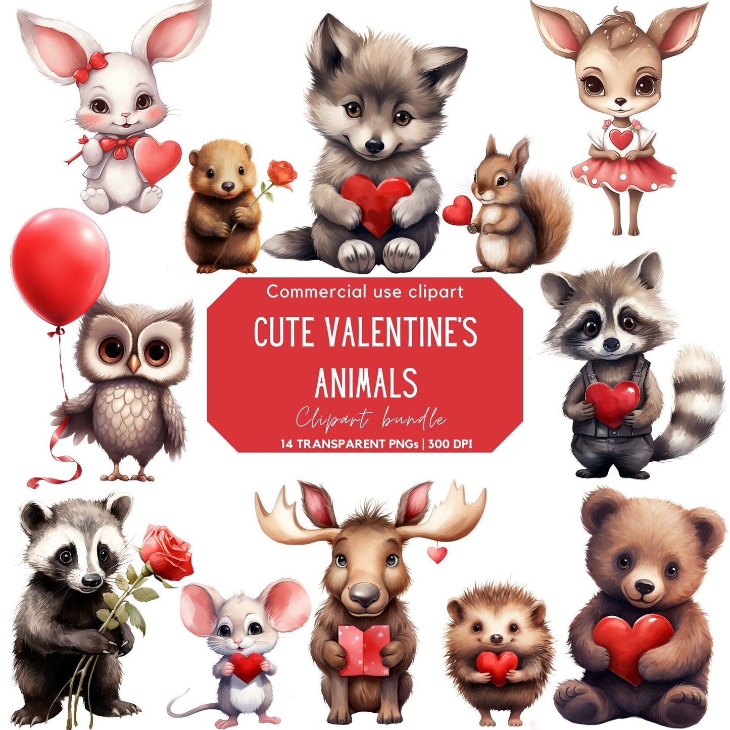 Valentines Cute Animal Clipart