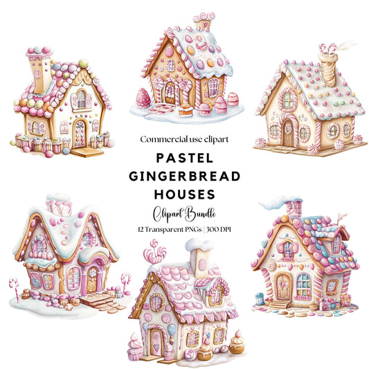 Watercolor Pastel Gingerbread house clipart
