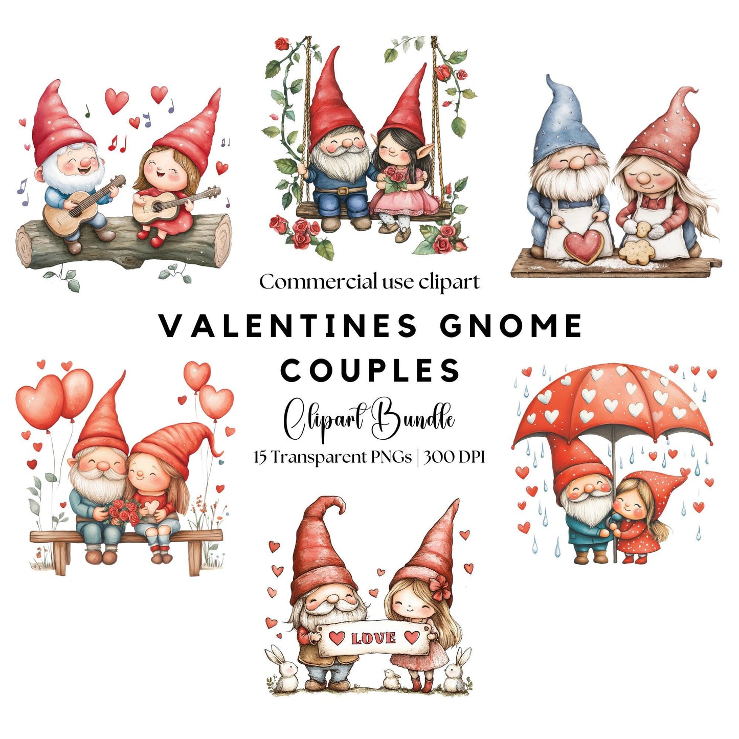 Clipart de pareja de gnomos de San Valentín