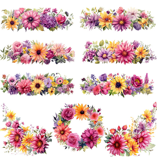 Clipart floral de verano en acuarela