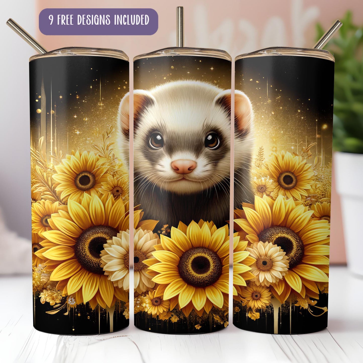 a picture of a ferret in a field of sunflowers