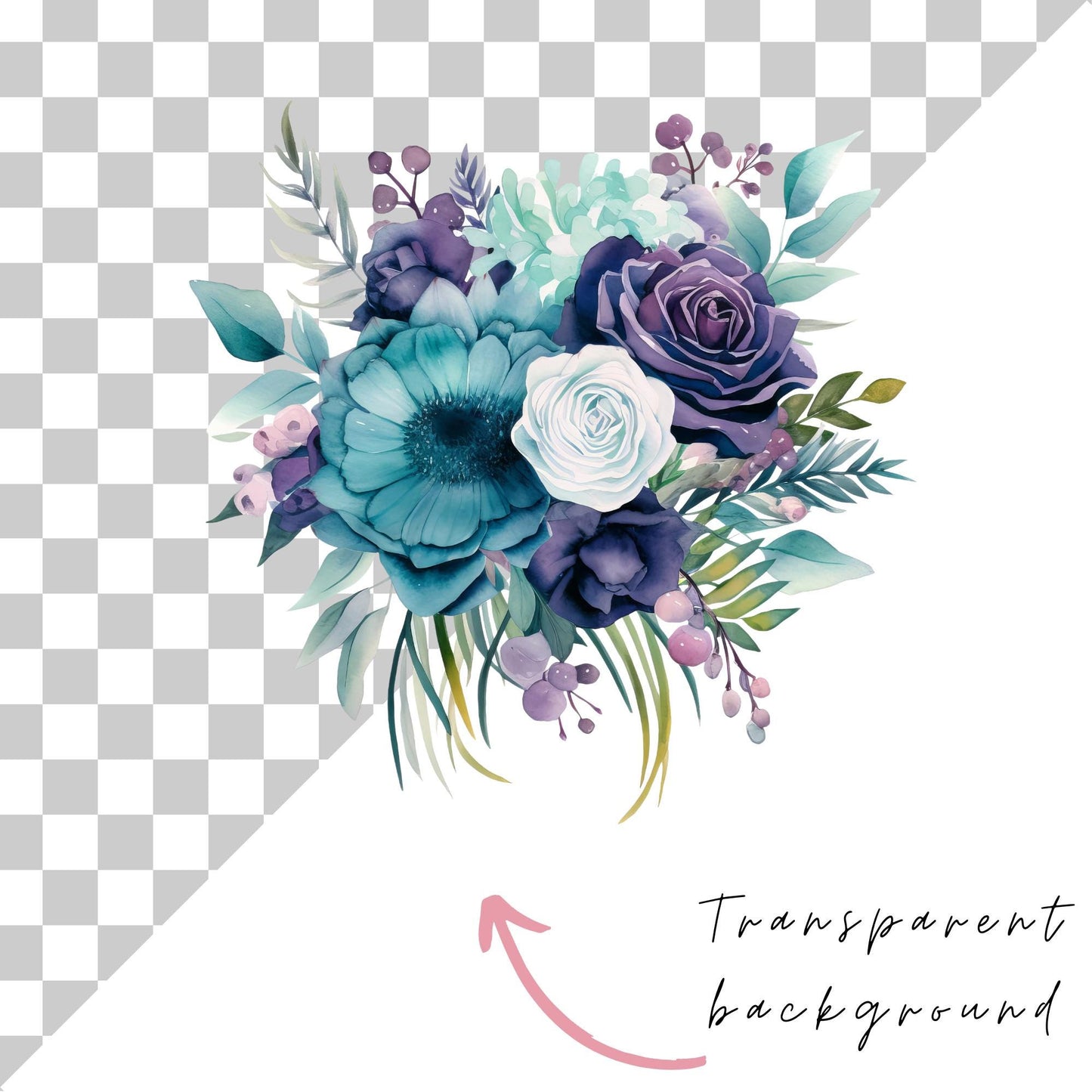 Purple and Teal Wedding Floral Clipart