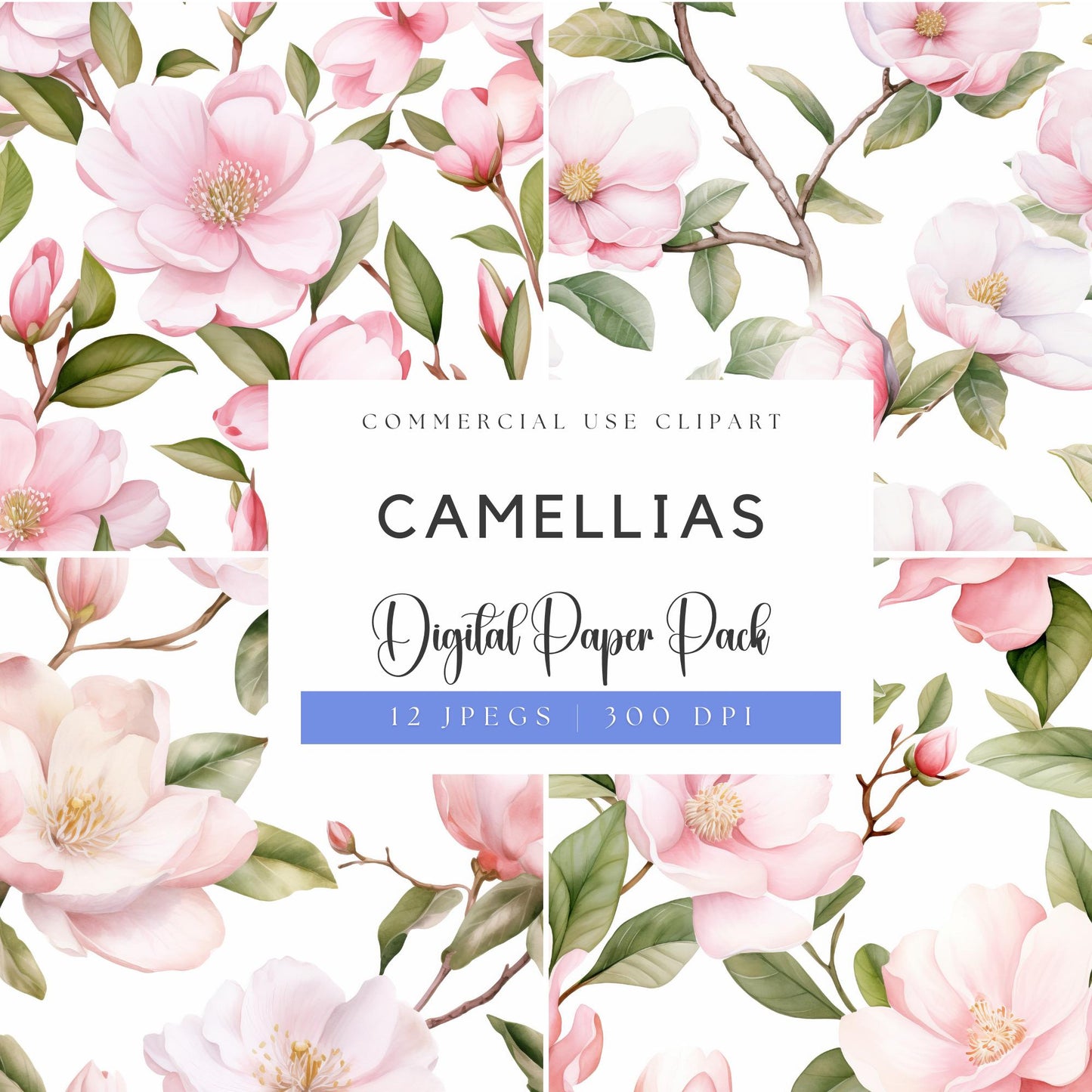 Camellias Seamless Pattern Digital Paper