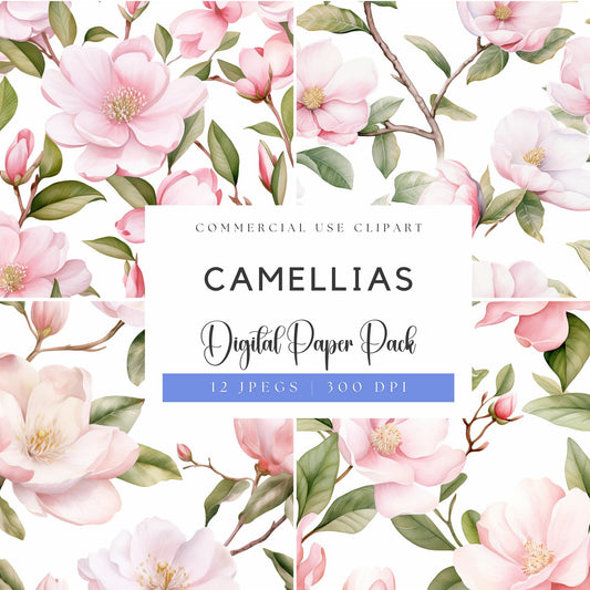 Camellias Seamless Pattern Digital Paper