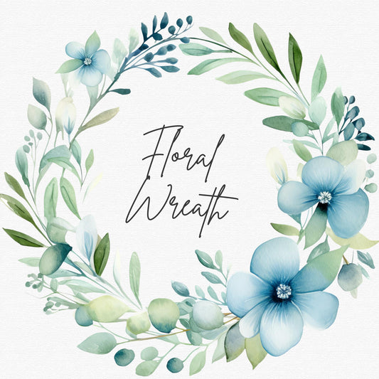 Blue Floral Wreath Clipart Single
