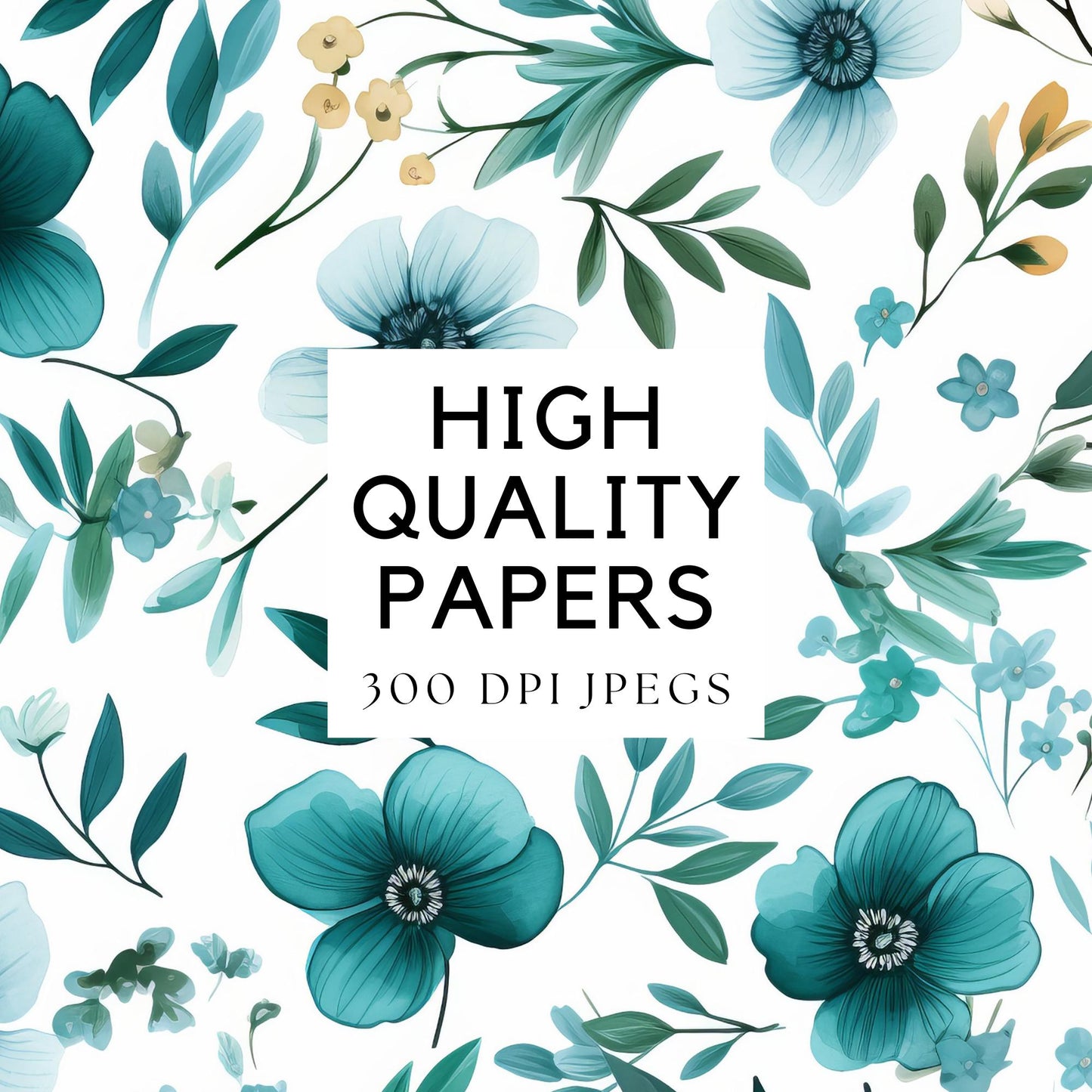 Papeles digitales florales verde azulado