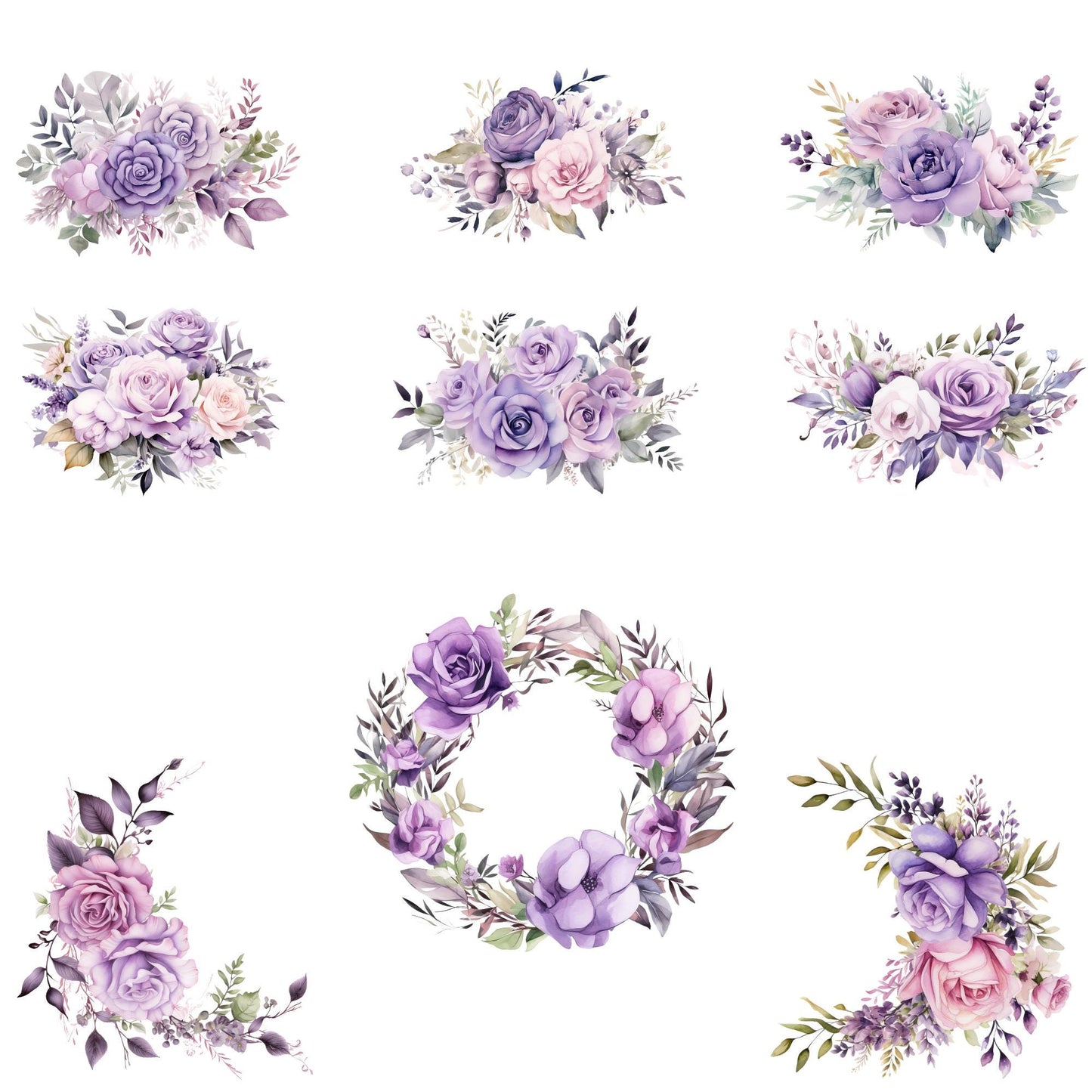 Watercolor Lilac Floral Clipart