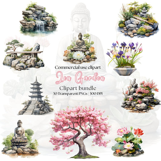 Watercolor Zen Garden Clipart
