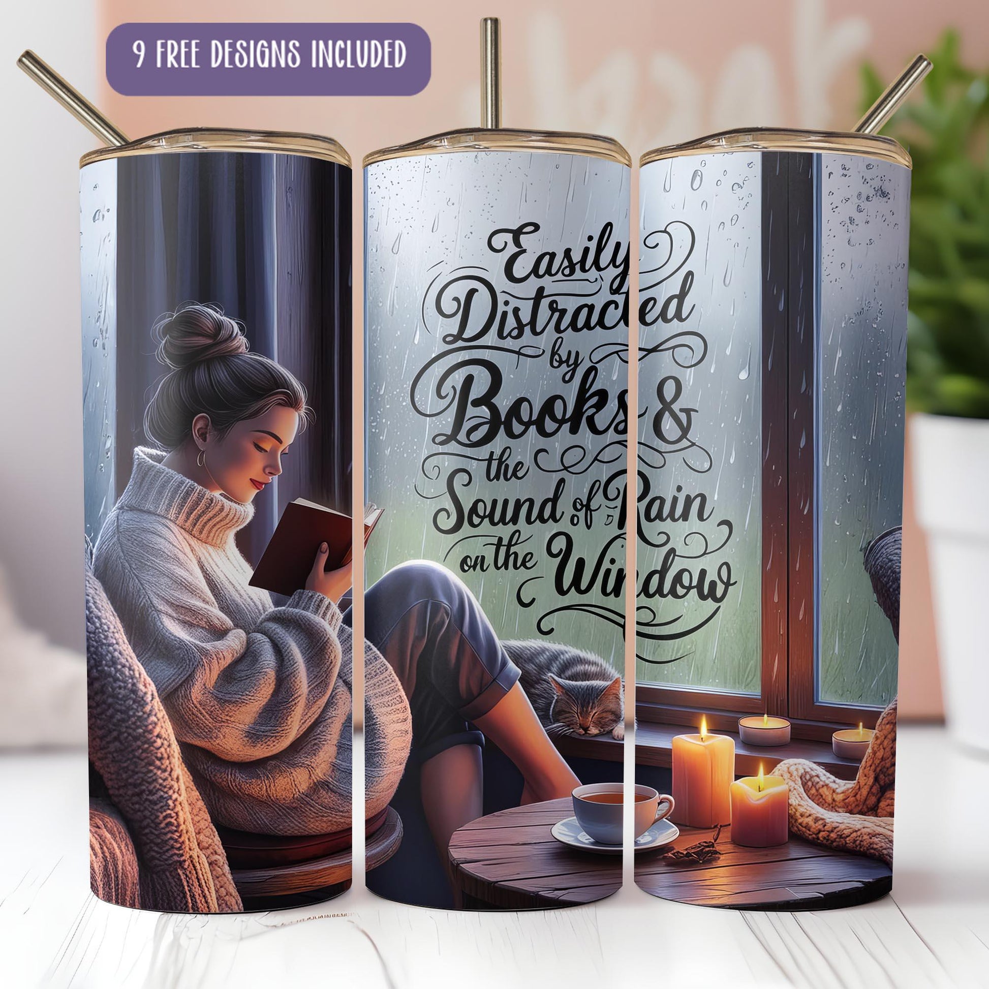 a candle holder with a picture of a woman reading a book
