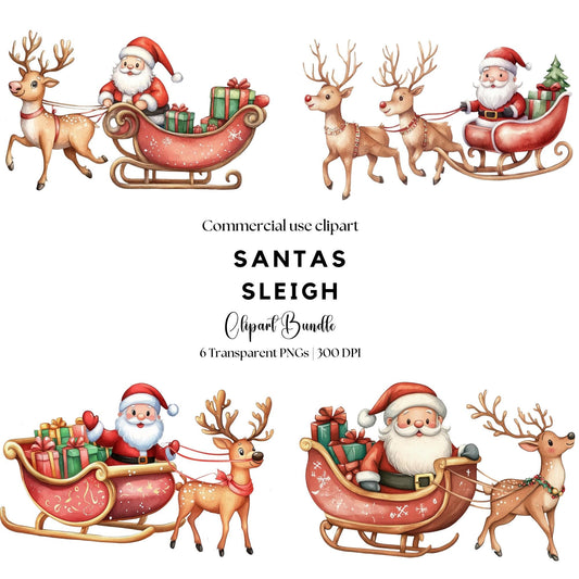 Watercolor Santa Sleigh Clipart