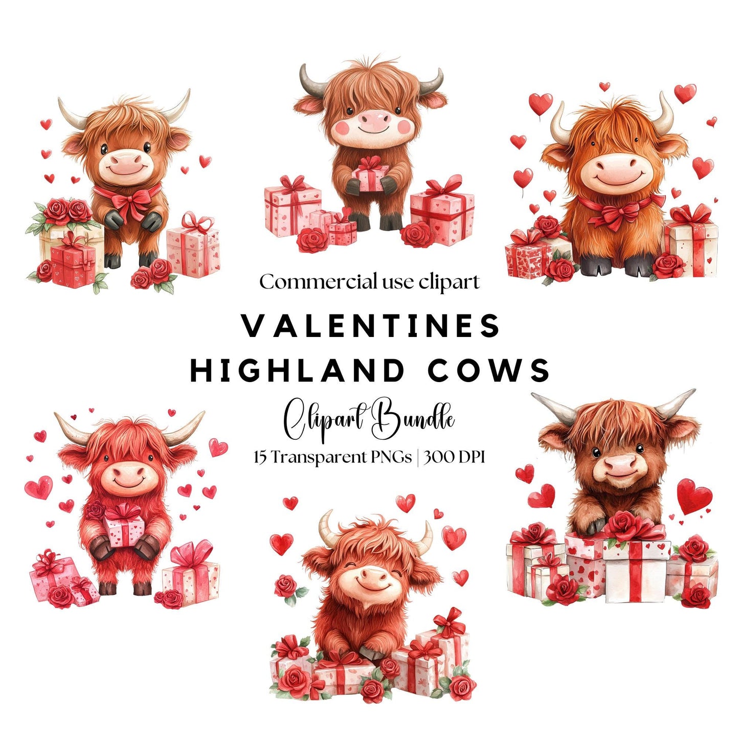 Valentines Highland Cow Clipart
