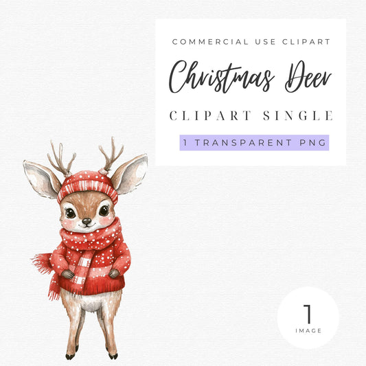 Watercolor Christmas Deer Clipart
