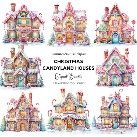 Watercolor Christmas Candyland Clipart
