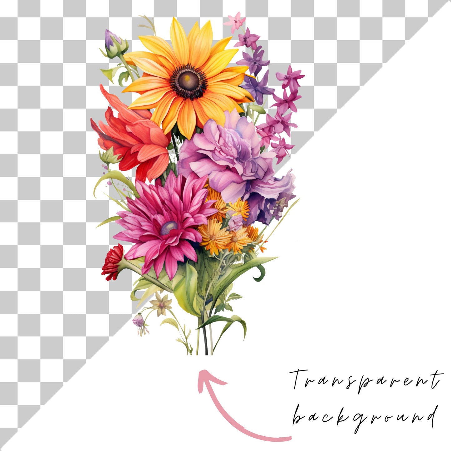 Clipart floral de verano en acuarela