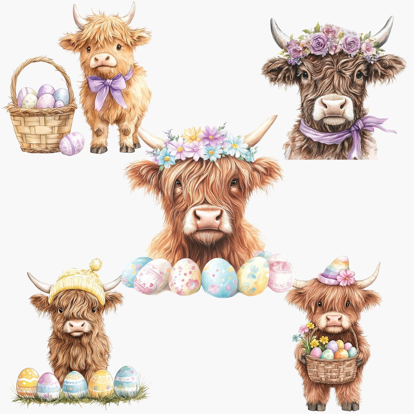 Easter Highland Cow Clipart