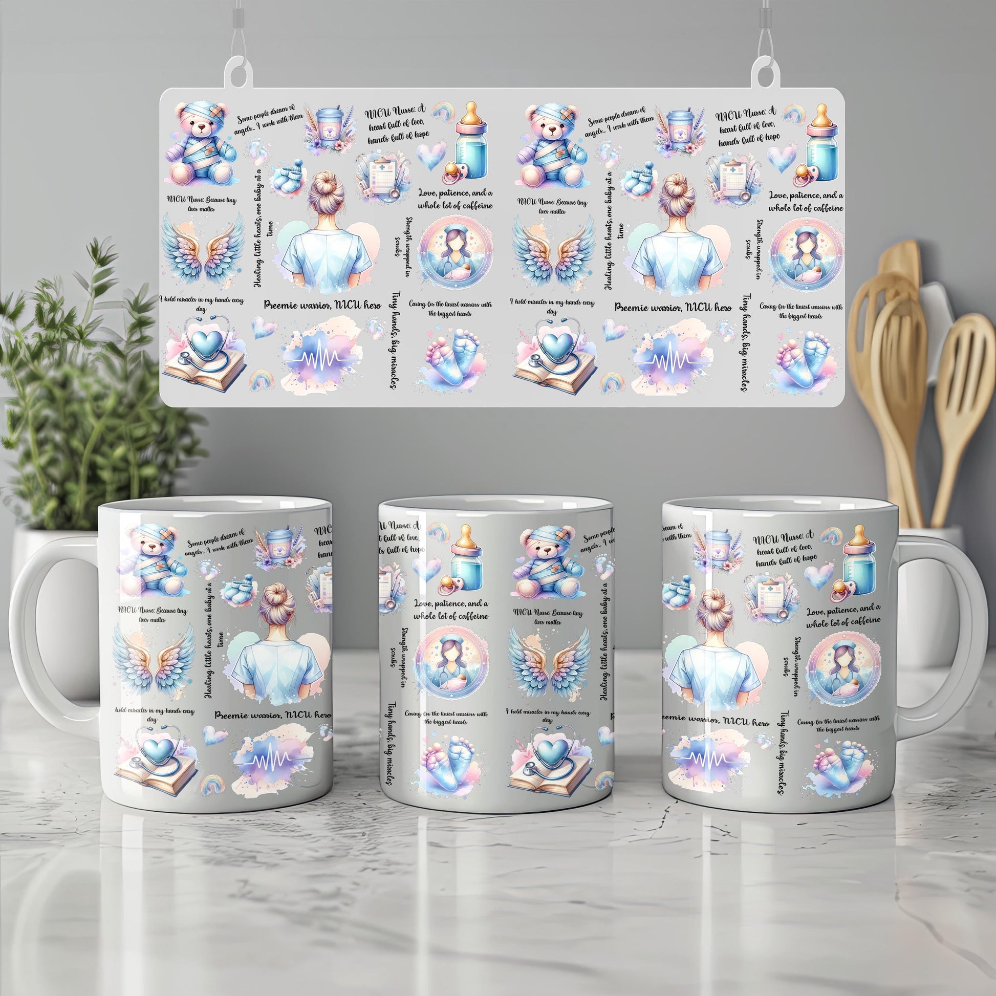 a group of coffee mugs sitting on top of a counter