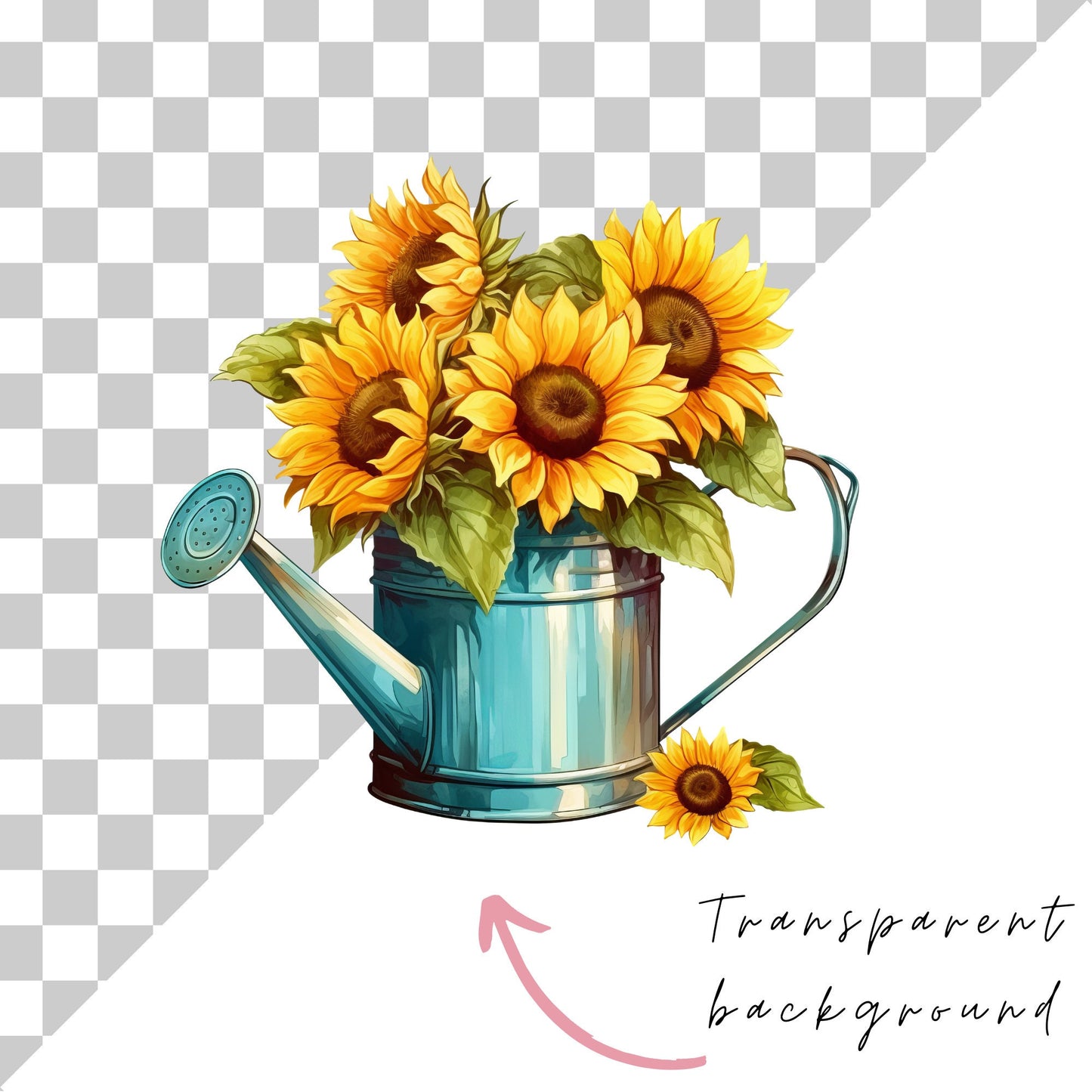 Clipart de regadera floral de acuarela