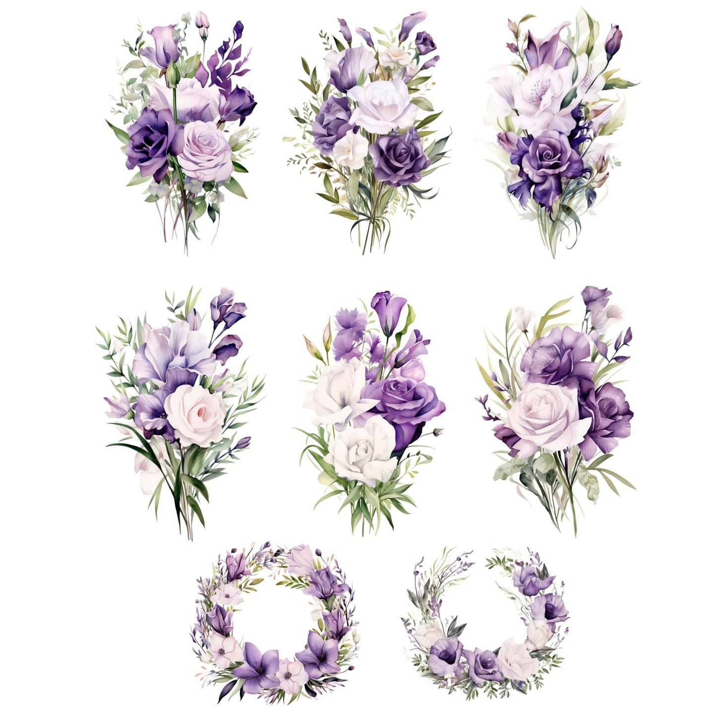 Clipart floral morado claro y oscuro