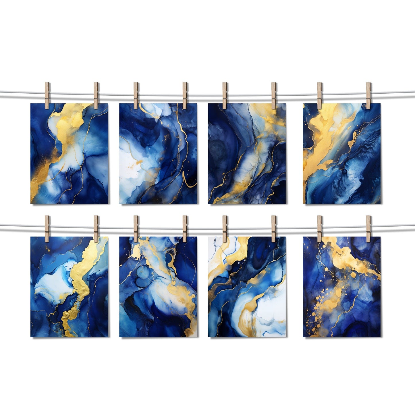 Clipart de textura de tinta de alcohol azul marino y dorada