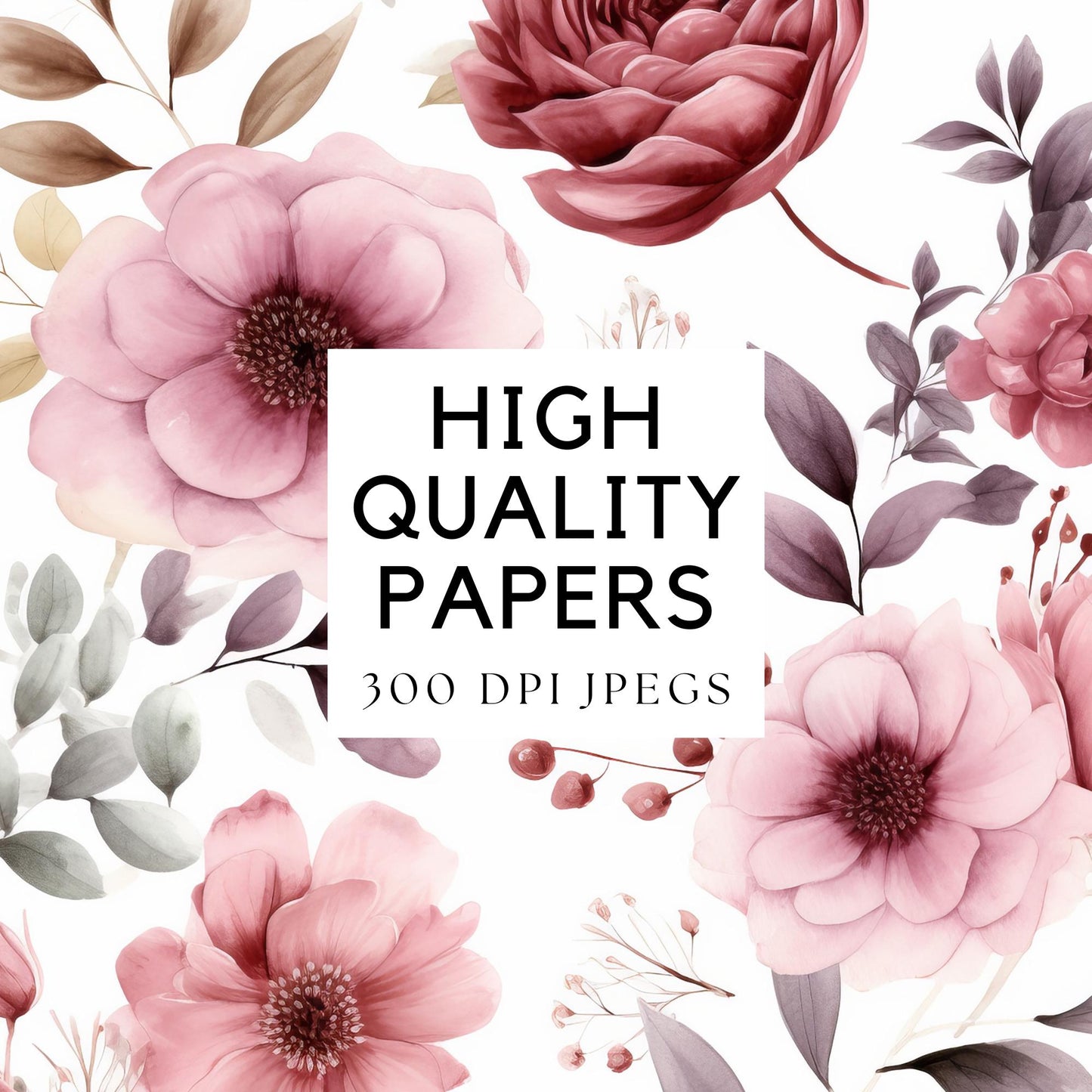 Papeles digitales florales de color rosa empolvado