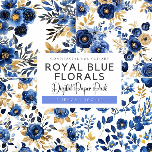 Watercolor Royal Blue Floral Clipart