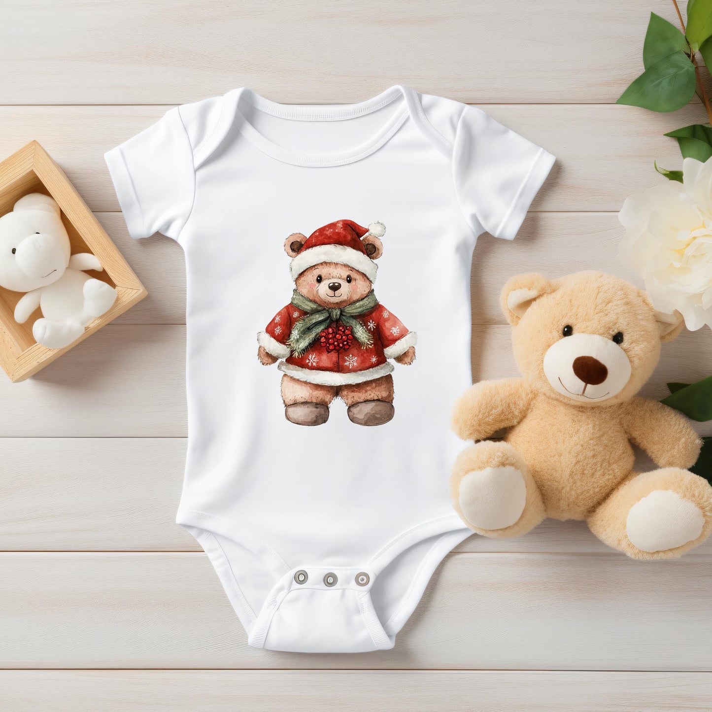 Watercolor Christmas Teddy Bear Clipart