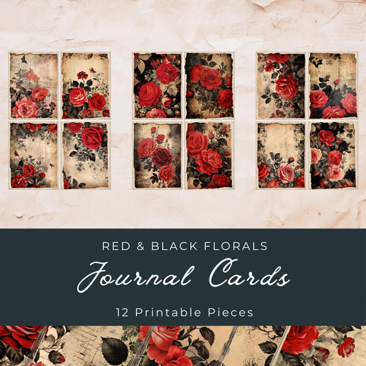 Red and Black Floral Junk Journal Cards