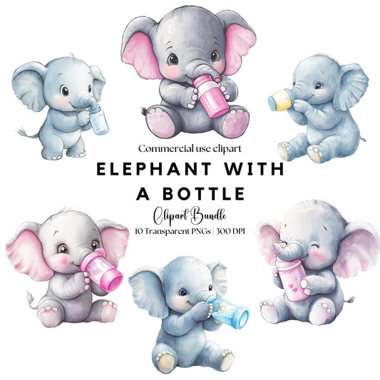 Elephant with Baby Bottle Clipart