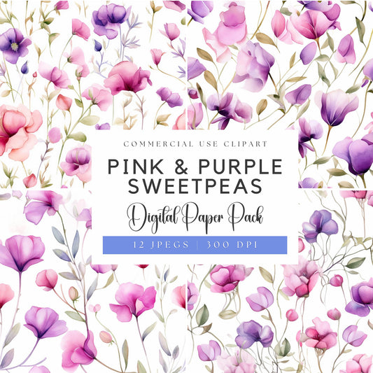 Soft Pink and Purple Sweet Pea Digital Paper Pack