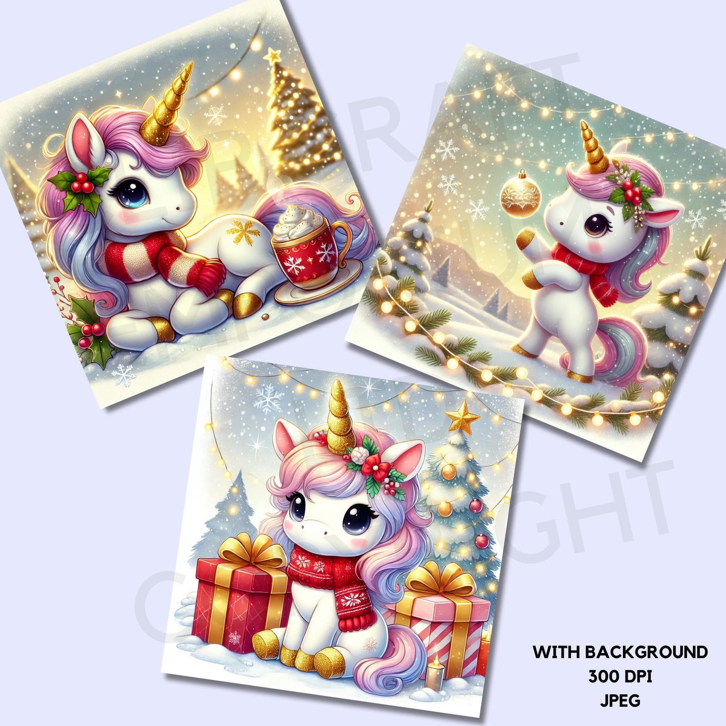 15 imágenes prediseñadas de unicornio navideño