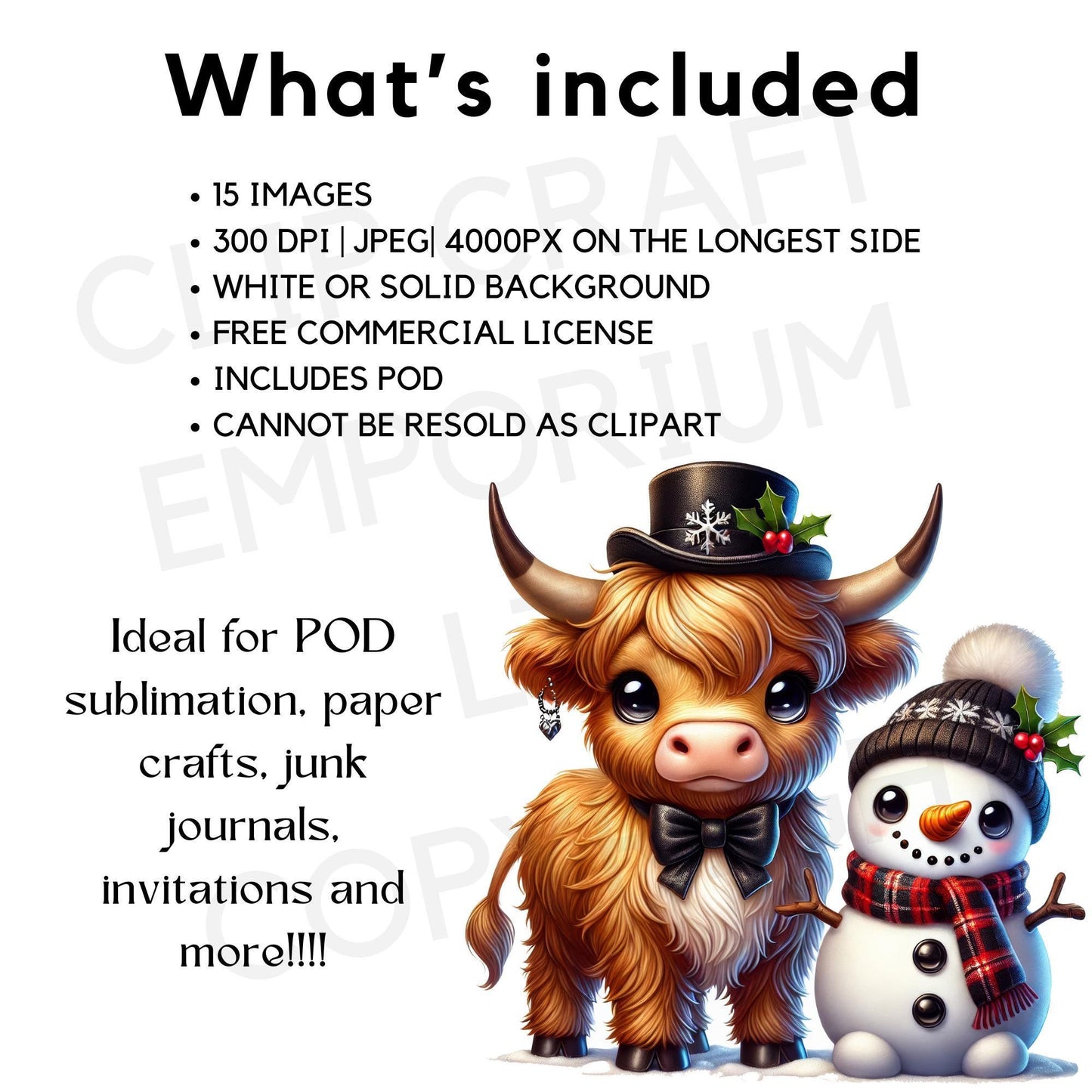 15 Christmas Highland Cow Clipart