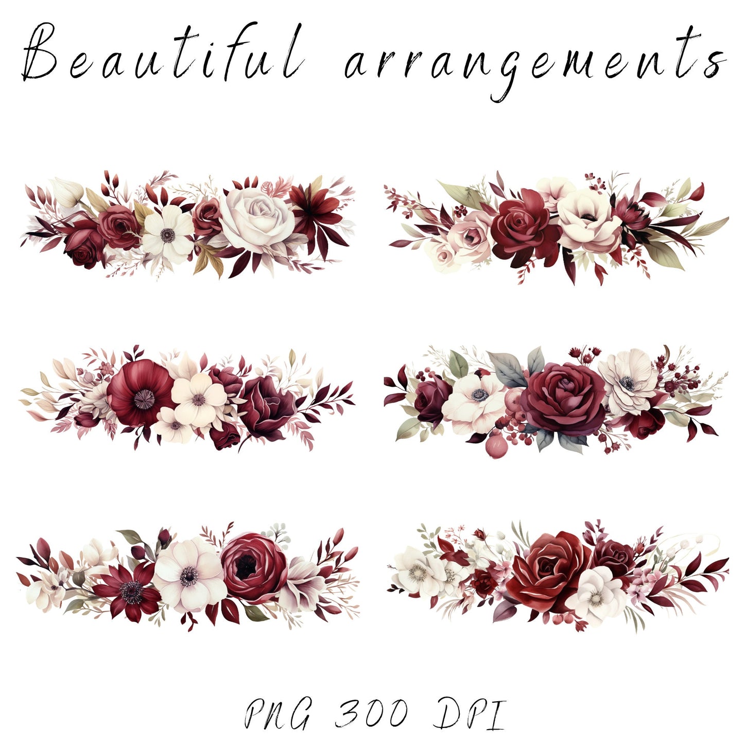 Clipart floral burdeos y blanco