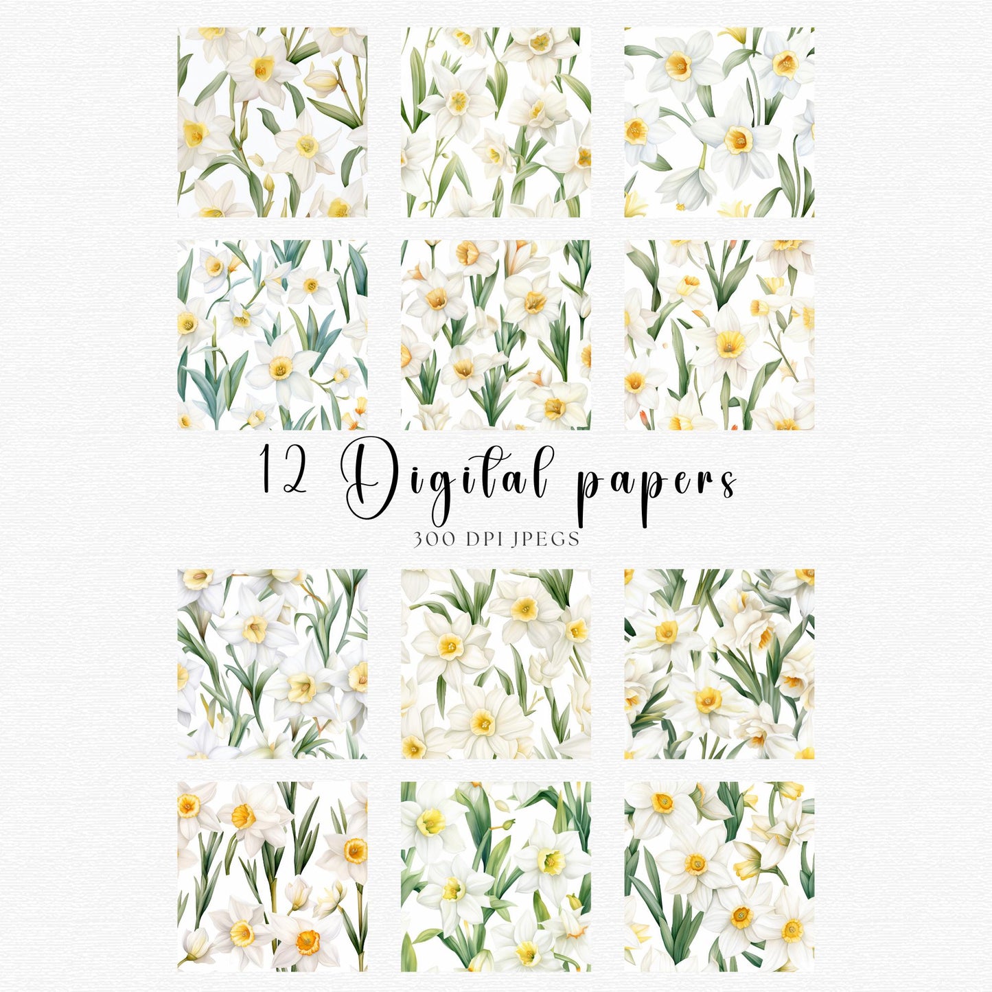 Papel digital con estampado sin costuras de narcisos blancos