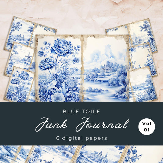 Blue Toile Junk Journal Pages