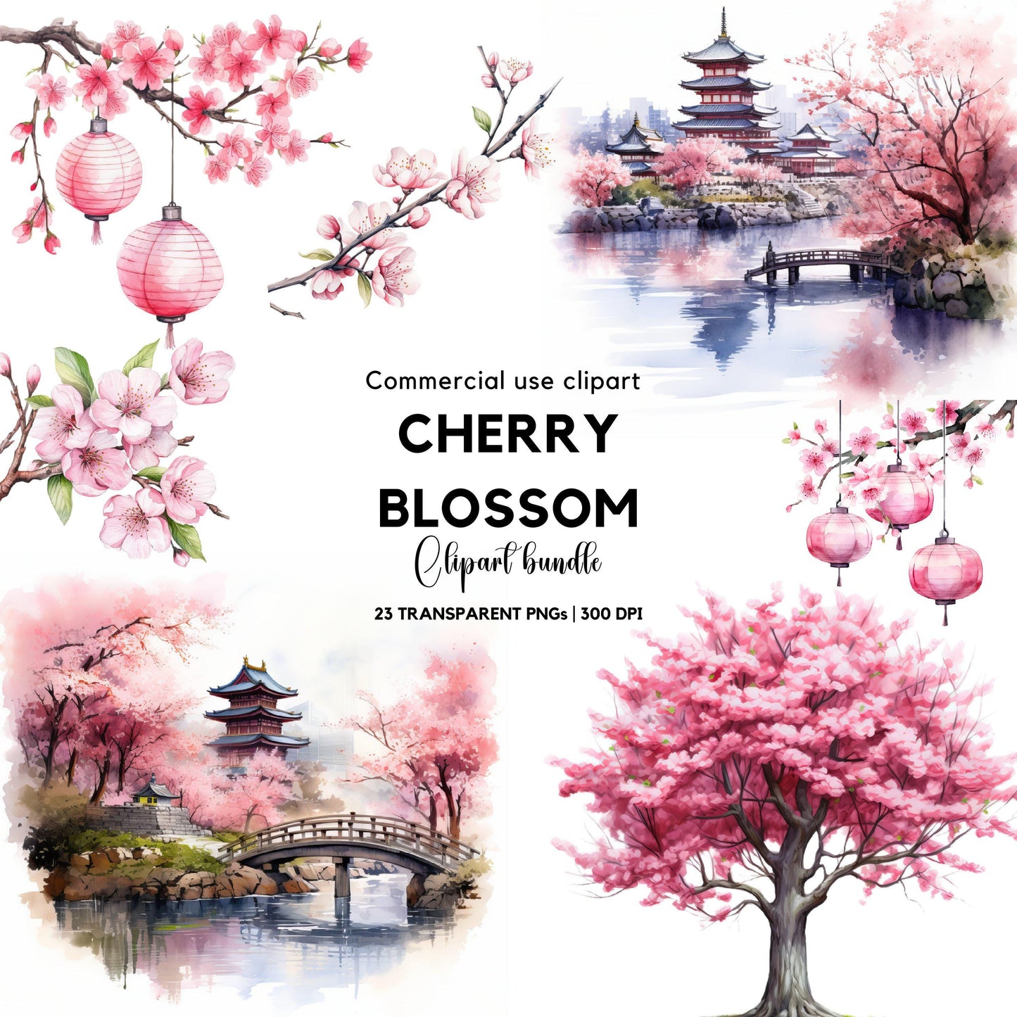 Watercolor Cherry Blossom tree clipart