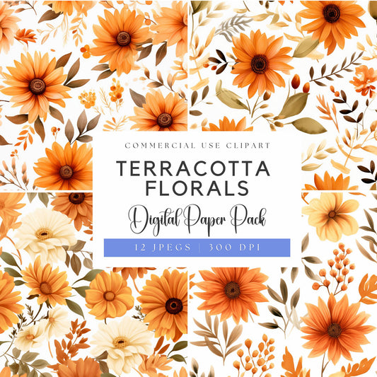 Papeles digitales florales de terracota