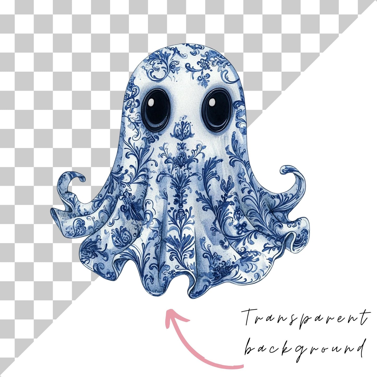 Blue Toile Ghost Clipart