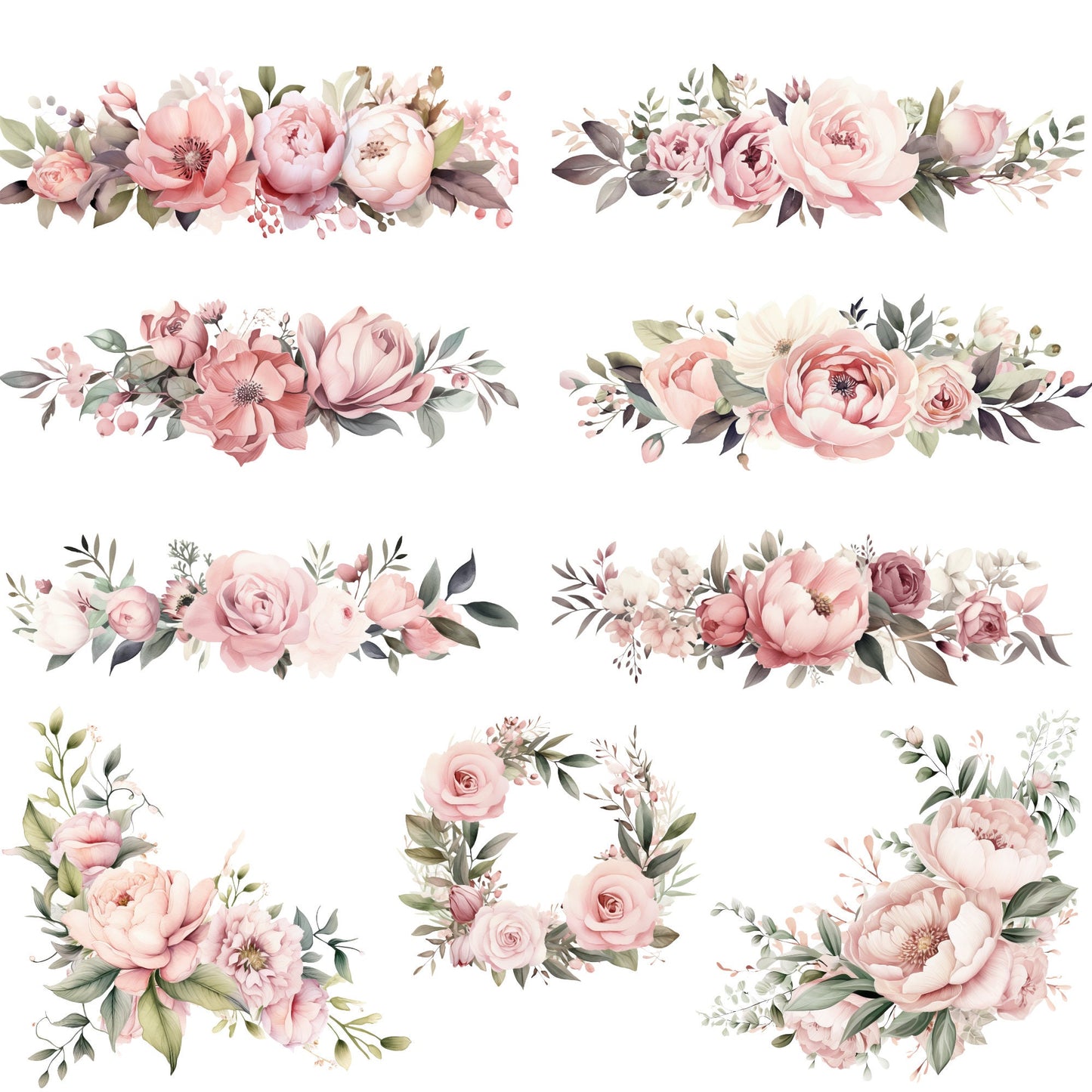 Clipart floral rosa ruborizado