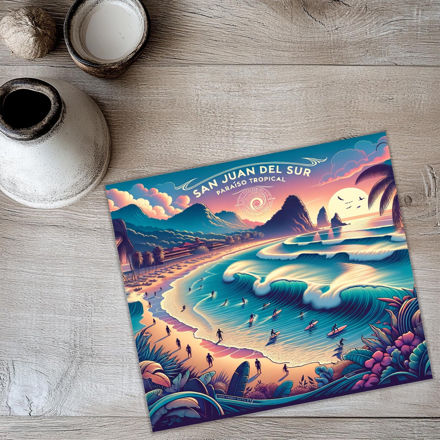 a picture of a surf board on a table