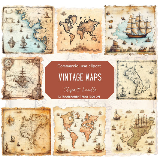 Vintage Maps Clipart Pack