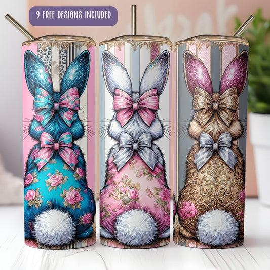a group of three different colored bunny shaped cups